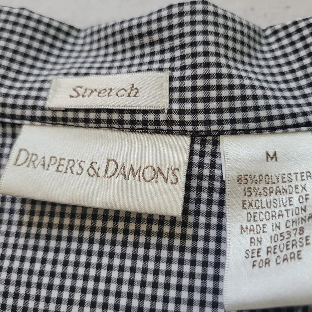 Drapers & Damons Size M Stretch Gingam Plaid‎ Black White Full Zip Jacket